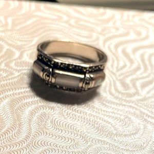 SS ring marked 925 with mother of pearl & marcasit